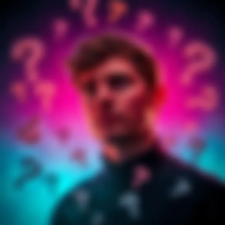 A thoughtful individual surrounded by question marks, symbolizing the complexity of paradoxes and their resolutions, leading to new questions.