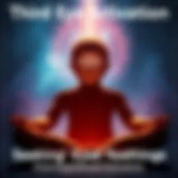 A person meditating with a glowing Third Eye symbol above their forehead, surrounded by a calming aura of light.