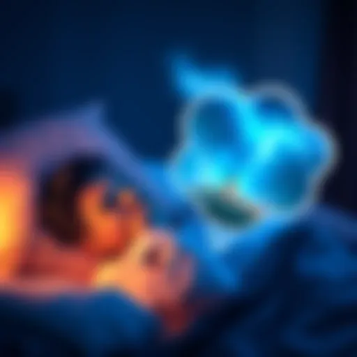 A person sleeping with a thought bubble showing a scene from a third-person perspective dream