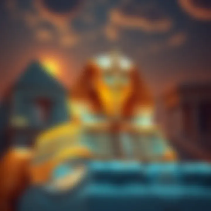 An artistic representation of the Third Sphinx with ancient Egyptian architecture in the background.