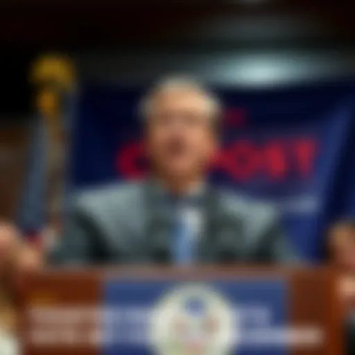 Thomas Massie speaking at a podium with a banner behind him about the Epstein Files vote