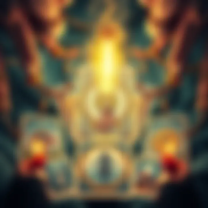 A mystical display of Thoth tarot cards with narrative illustrations