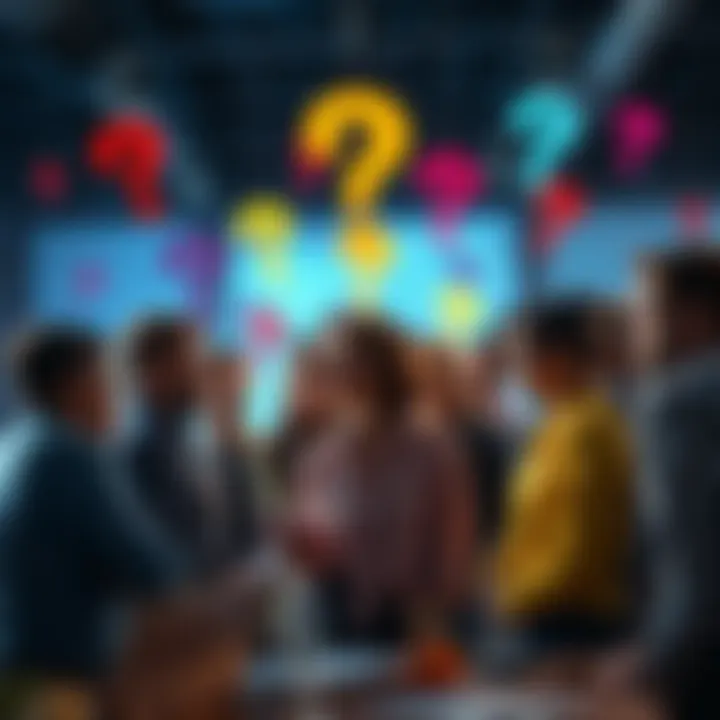 A group of people discussing and pondering various intriguing questions together, showing curiosity and engagement.