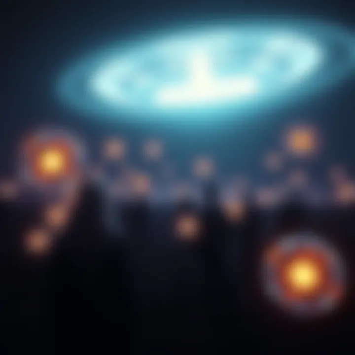 A group of people in a dark field focusing their thoughts as glowing orbs appear around them, symbolizing contact with non-human intelligences.