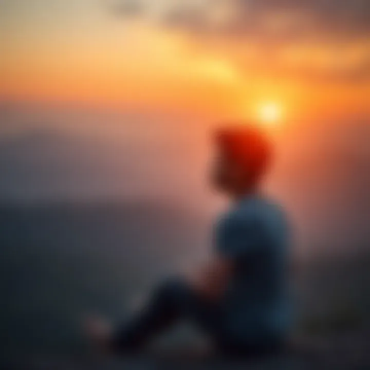 A person sitting alone, looking pensive with a backdrop of a serene landscape, symbolizing contemplation and hope amidst uncertainty