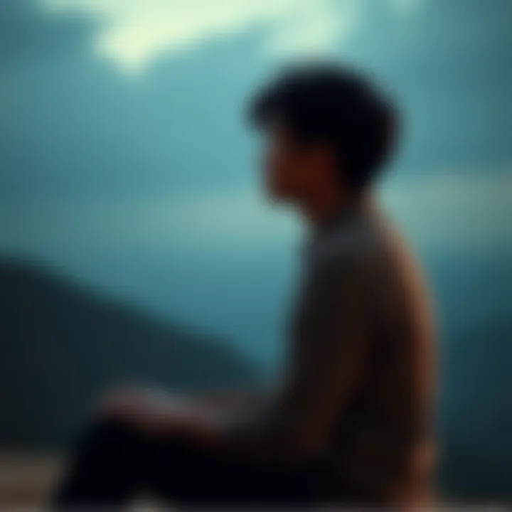 A person sitting alone, gazing into the distance with a pensive expression, symbolizing contemplation about belief and expectations.