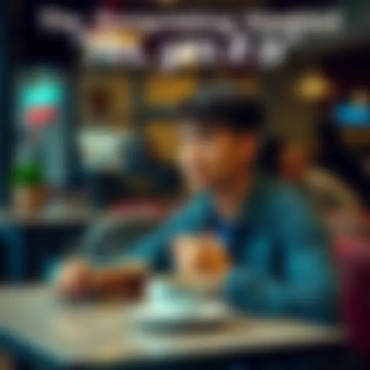 A person sitting at a café table, looking thoughtfully while sipping coffee, reflecting on deep thoughts about a phrase, surrounded by a casual setting.