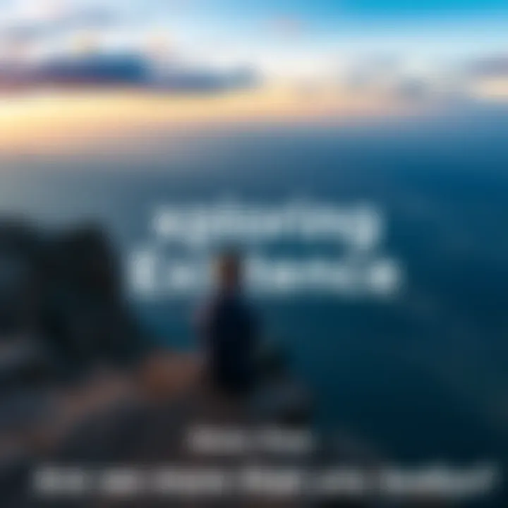 A person sitting alone on a cliff, gazing thoughtfully at the horizon, symbolizing deep reflection on existence beyond physical form.