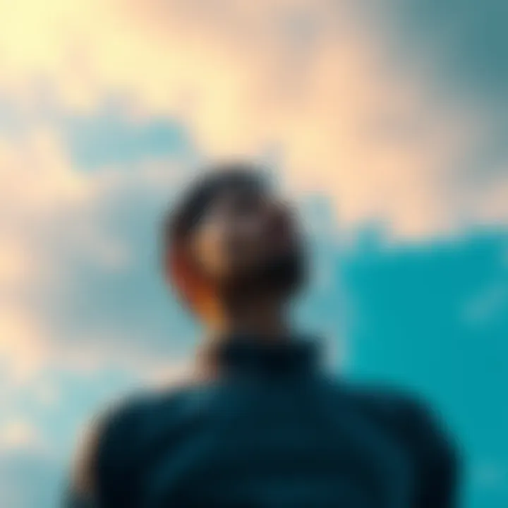 A person standing outdoors, gazing at the sky with a thoughtful expression, pondering the concept of consciousness