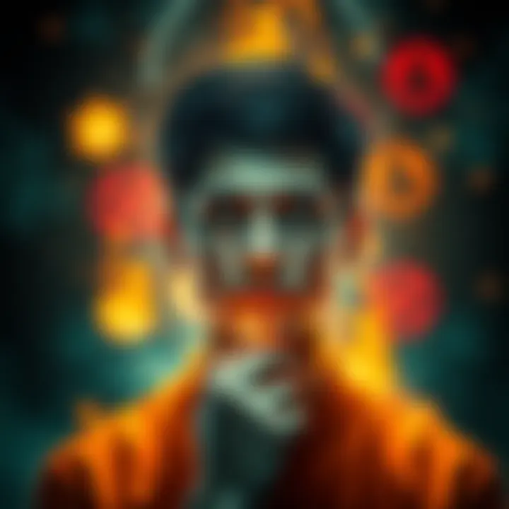 A person reflecting on their actions with a thoughtful expression, surrounded by symbols of positive and negative influences, like light and darkness.