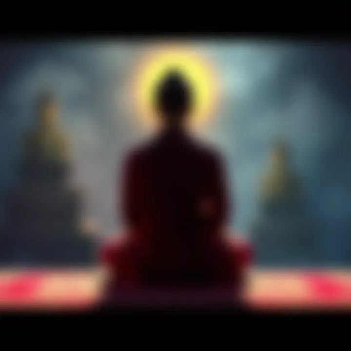 A person sitting in meditation, symbolizing the connection between thoughts and actions, reflecting on their impact as both kamma and vipāka.