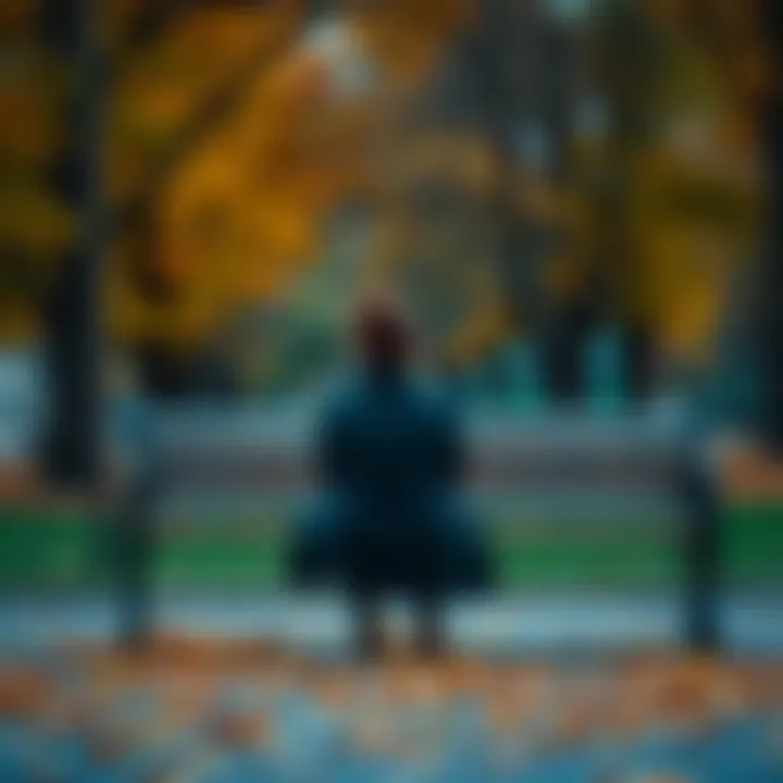 A person sitting alone on a park bench, looking contemplative and sad, surrounded by autumn leaves, symbolizing the decision to break up.