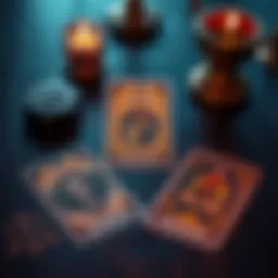 A table with three tarot cards laid out, showing symbols and imagery, inviting people to ask a question for a reading