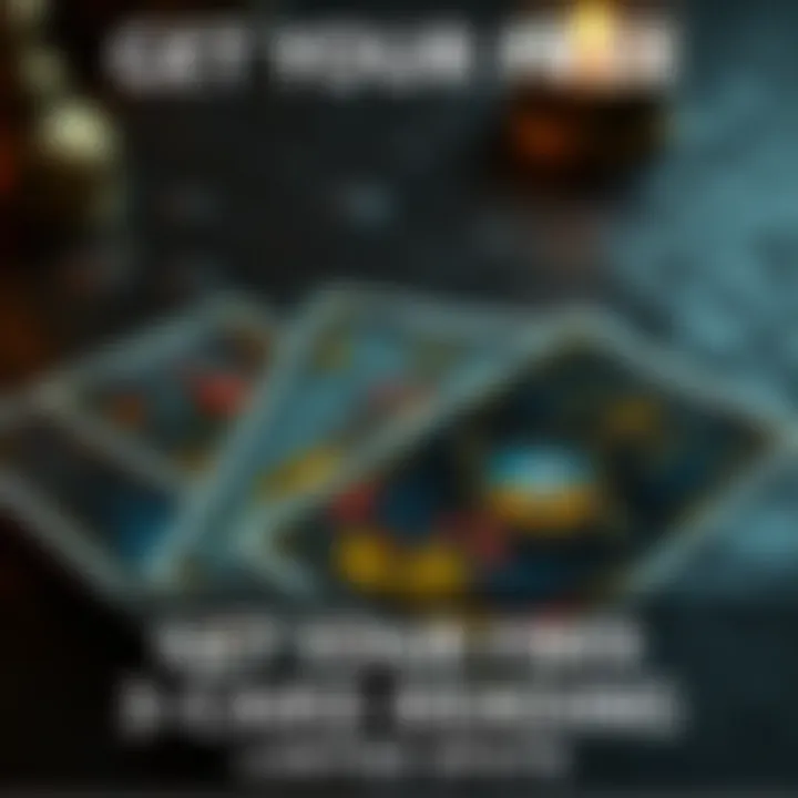 A close-up of three tarot cards arranged on a table, inviting people to get a free tarot reading