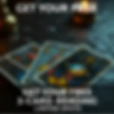 Three tarot cards laid out A close-up of three tarot cards arranged on a table, inviting people to get a free tarot reading