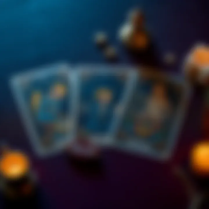 Three tarot cards laid out on a table with a question prompt beside them