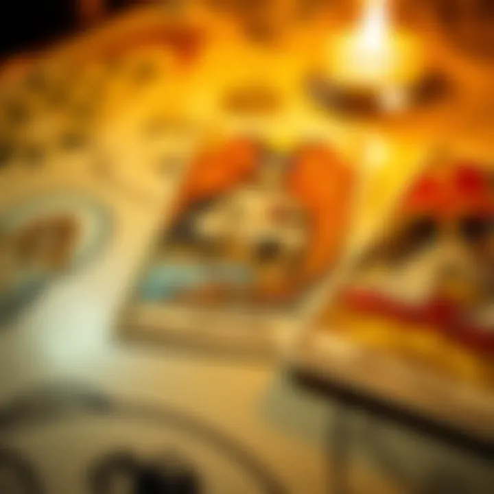 A close view of three tarot cards spread on a table, showing their unique illustrations and designs, symbolizing intuitive messages and guidance.