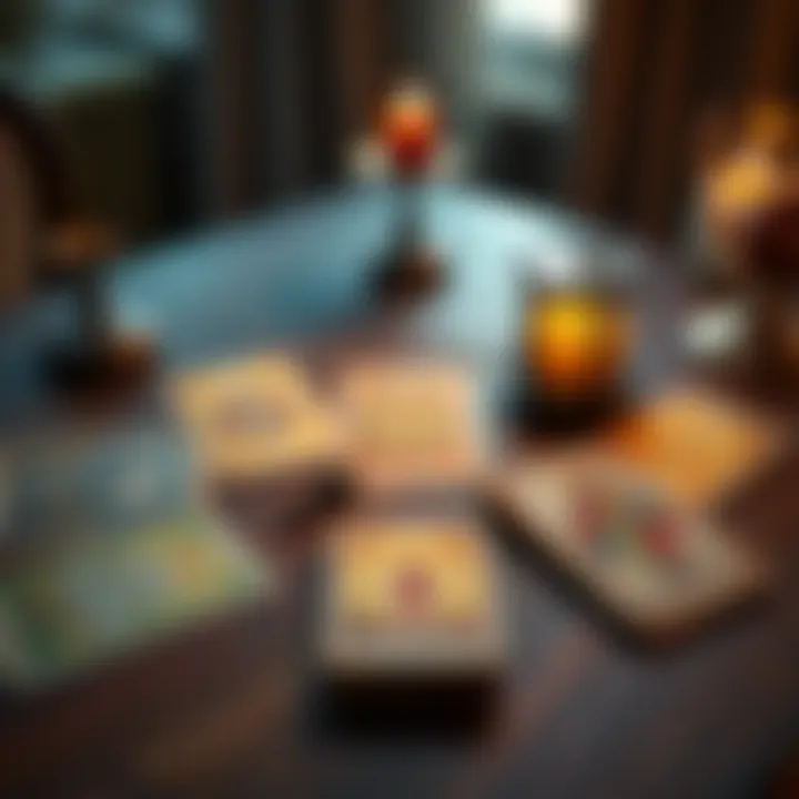A table with tarot cards laid out in a three-card spread, inviting participants to engage for free readings