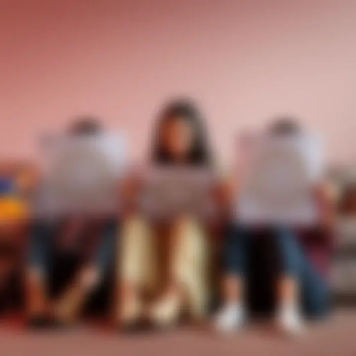 Three Friends with Astrological Charts Three friends sit together, examining their astrological charts, representing their shared Lilith in Virgo. One friend shows concern about health issues related to this placement.