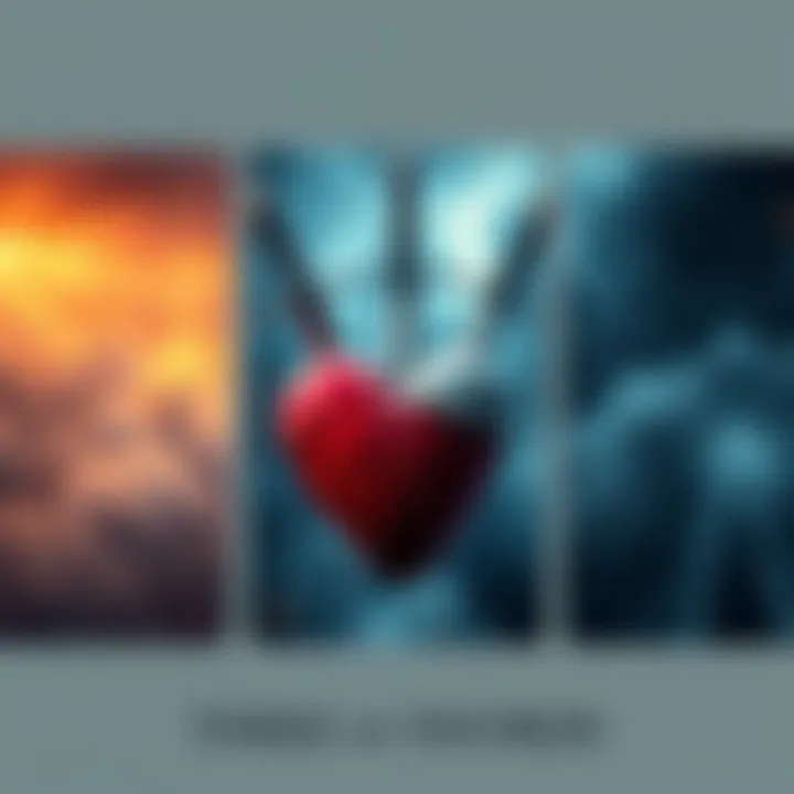 The Three of Swords tarot card showing a heart pierced by three swords against a stormy background, symbolizing heartbreak and emotional struggle.