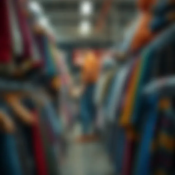 A person browsing through racks of second-hand clothes in a thrift store, looking for unique vintage items.