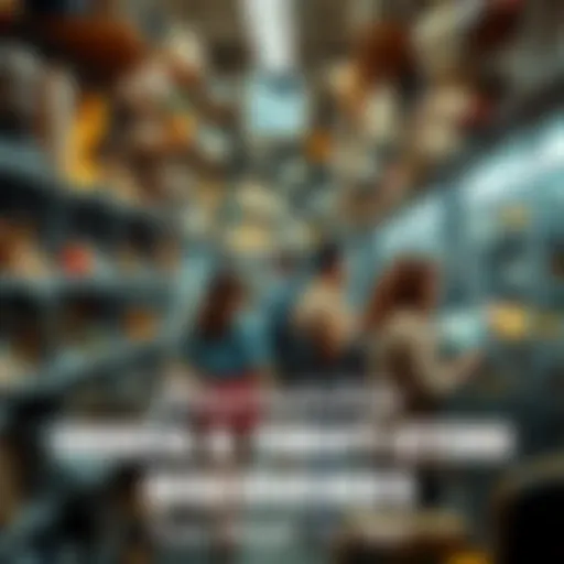 People browsing through shelves filled with unique items and collectibles at a thrift store