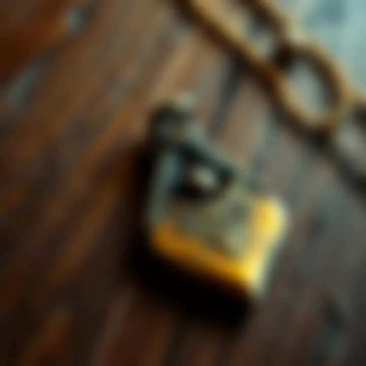 Thrift Store Pendant A close-up of a trowel-shaped pendant found in a thrift store, with a worn surface and intricate design, laid on a wooden table.