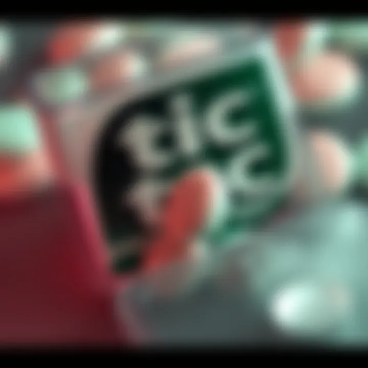 A close-up of a Tic Tac container with mint candies visible inside