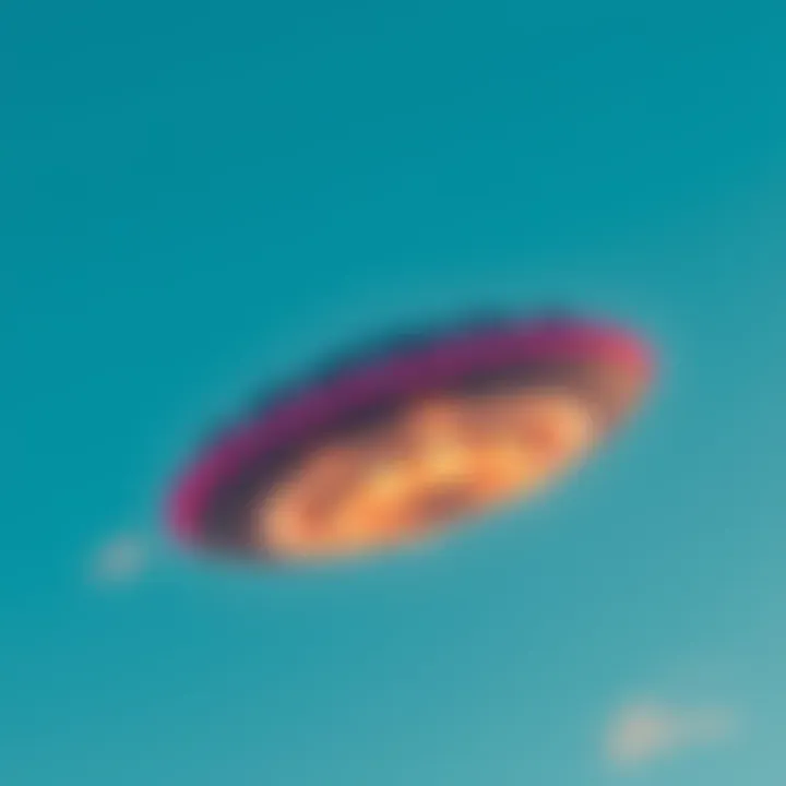 A Tic-Tac shaped UFO hovering in a clear blue sky, with faint clouds in the background.