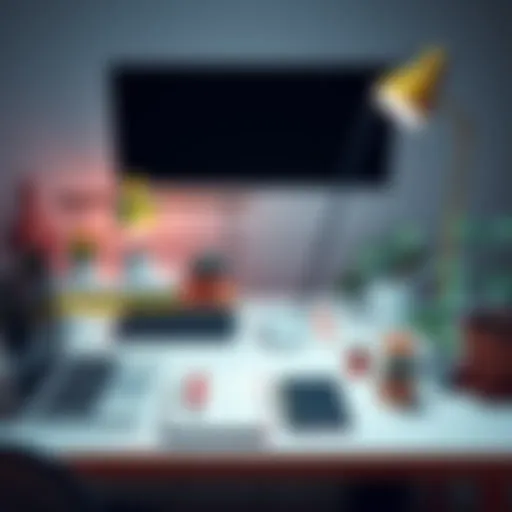 A clean desk with a laptop, notepad, and potted plants, representing neatness and organization in a modern environment.