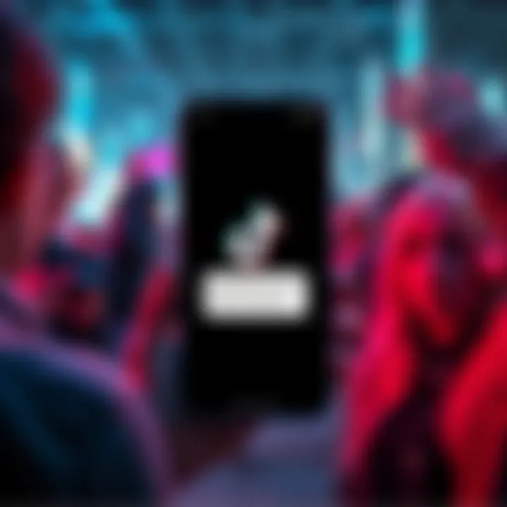 A smartphone displaying the TikTok app with a notification of video removal, surrounded by confused people looking at their screens, symbolizing censorship concerns.