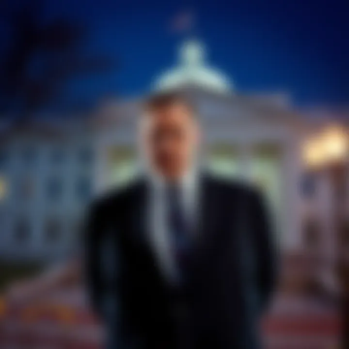 Tim Phillips stands outside a government building looking serious after being fired from his job.