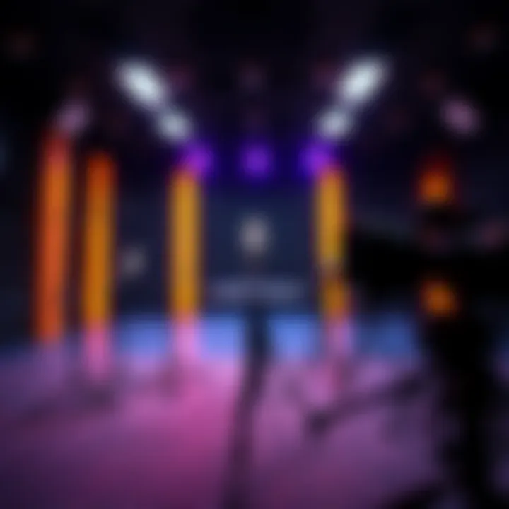 A graphic showing an empty podcast studio with microphones and cameras, symbolizing Tim Pool's sudden departure from online commentary in 2025.