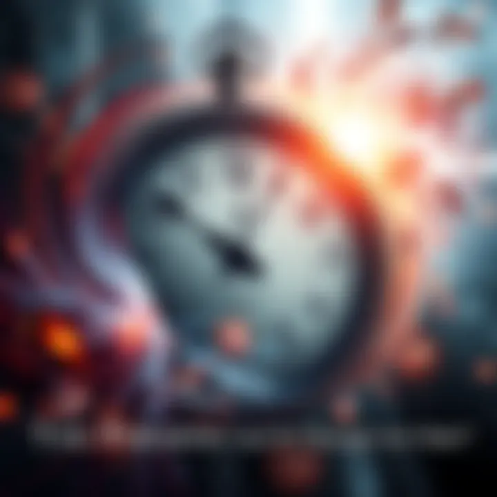 Time travel concept An abstract depiction of a clock with swirling time streams and historical events changing in the background.