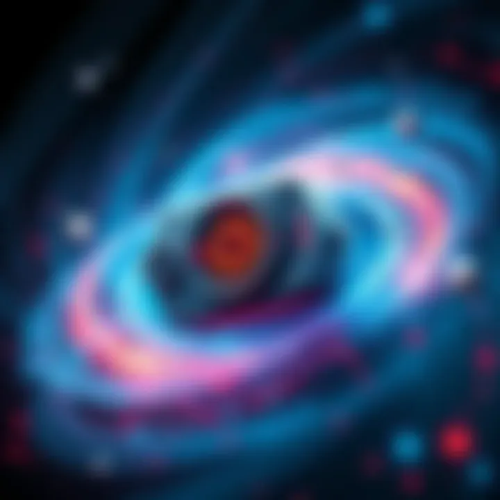 A time machine surrounded by swirling galaxies and glowing particles, illustrating the concept of time travel affecting the mass of the universe.