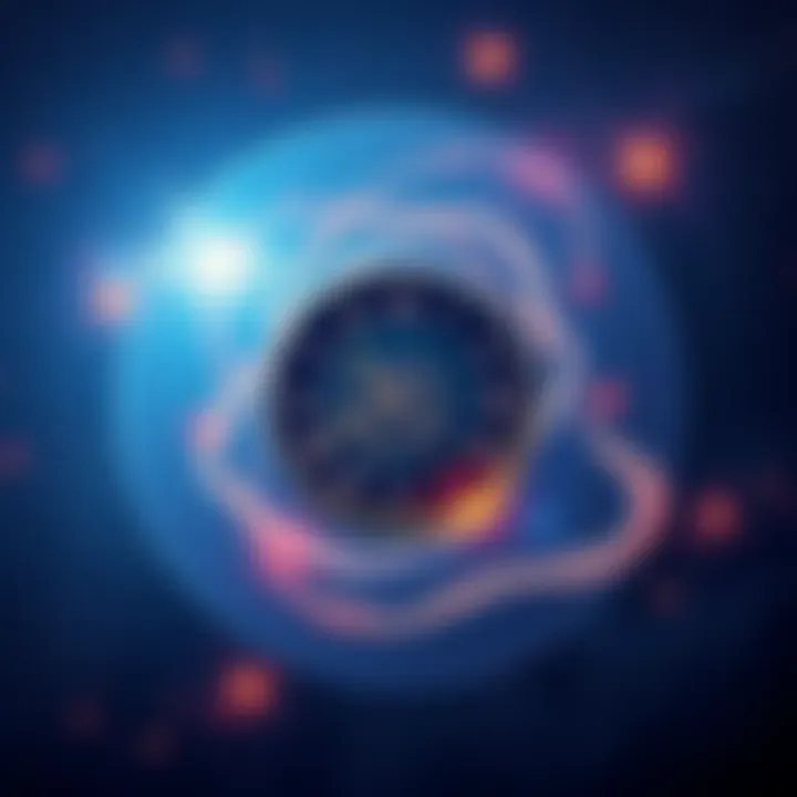 An illustration showing a circular clock with swirling patterns, symbolizing the idea of a time loop, with a galaxy background representing the vastness of reality.