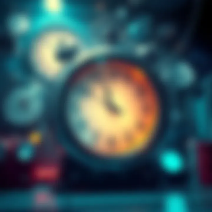 A time machine in a laboratory, with swirling clock faces and a cosmic background, symbolizing a five-minute reset cycle.