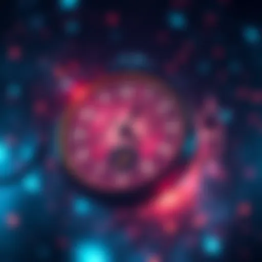 A futuristic clock with swirling galaxies in the background, symbolizing time travel and its possibilities.