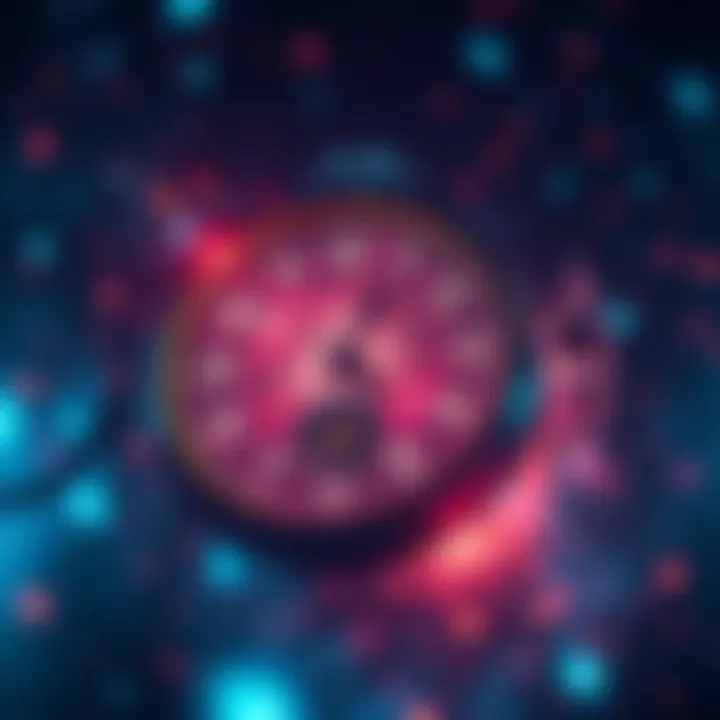 A futuristic clock with swirling galaxies in the background, symbolizing time travel and its possibilities.