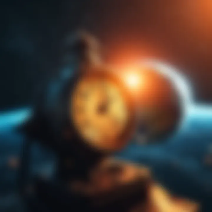 A time machine with gears and clocks set against a backdrop of stars and a moving Earth, illustrating time travel challenges.