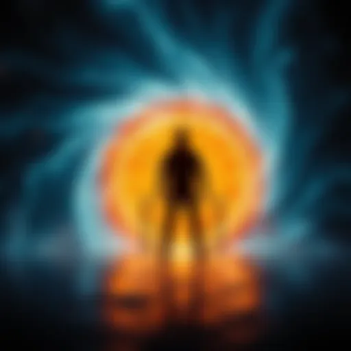 A person standing in a glowing time portal with a swirling background, symbolizing time travel.