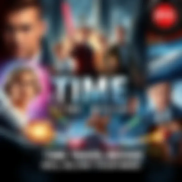 A collection of iconic scenes from popular time travel movies, showcasing different eras and characters.