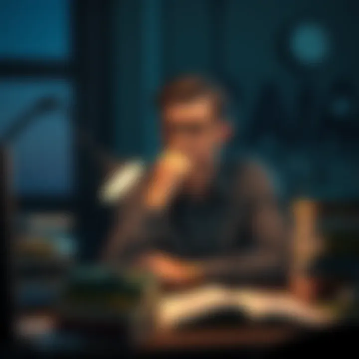 A person sitting at a desk with a thoughtful expression, surrounded by books and a clock showing 2 AM, reflecting on time travel concepts.