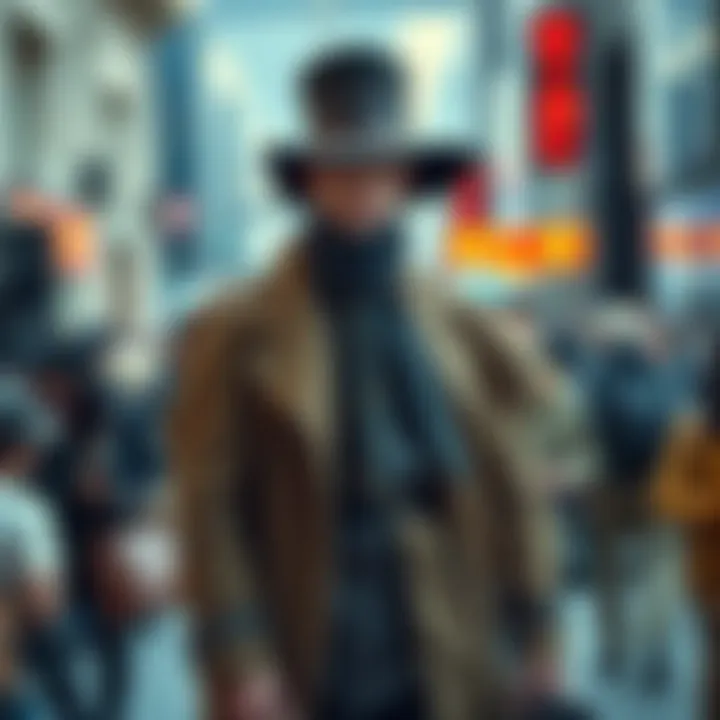 Time Traveler Captured in Photo A person dressed in unusual clothing stands out in a crowd, appearing out of place in modern surroundings, hinting at time travel.
