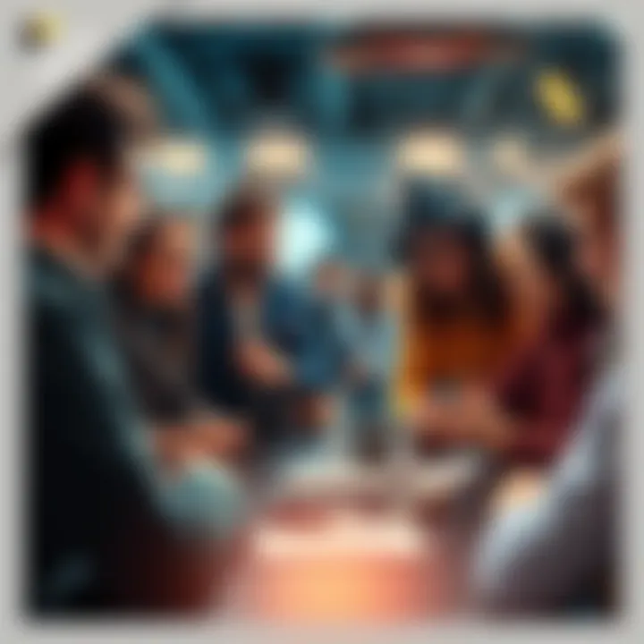 A group of people from different centuries discussing their time travel experiences in a lively forum setting.