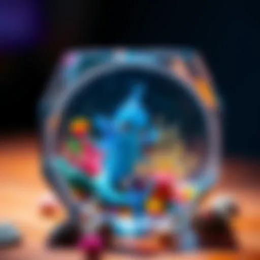 A small ocean spirit figure encapsulated in clear resin, showcasing vibrant ocean colors and delicate details.