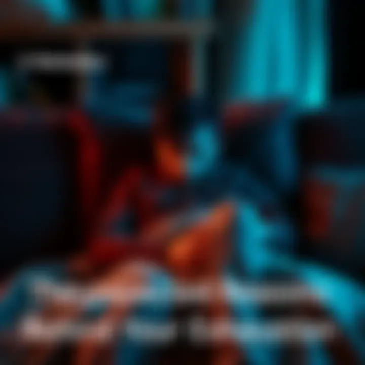 A tired individual resting on a couch with a blanket, looking overwhelmed and fatigued