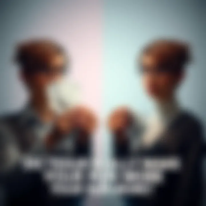 A side-by-side comparison of tissues and paper towels with a person holding them, looking confused about which to use for a runny nose.