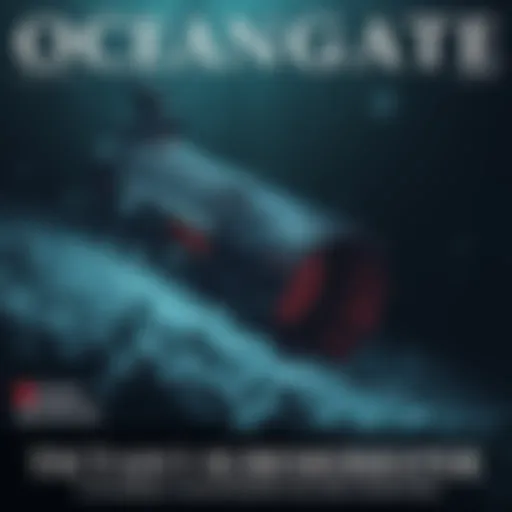 A view of the OceanGate Titan submersible, designed for deep-sea exploration, submerged in dark waters. Surrounding the vessel are ominous bubbles, indicating a failure in its structure. The scene suggests tension and danger, hinting at a catastrophic event. 