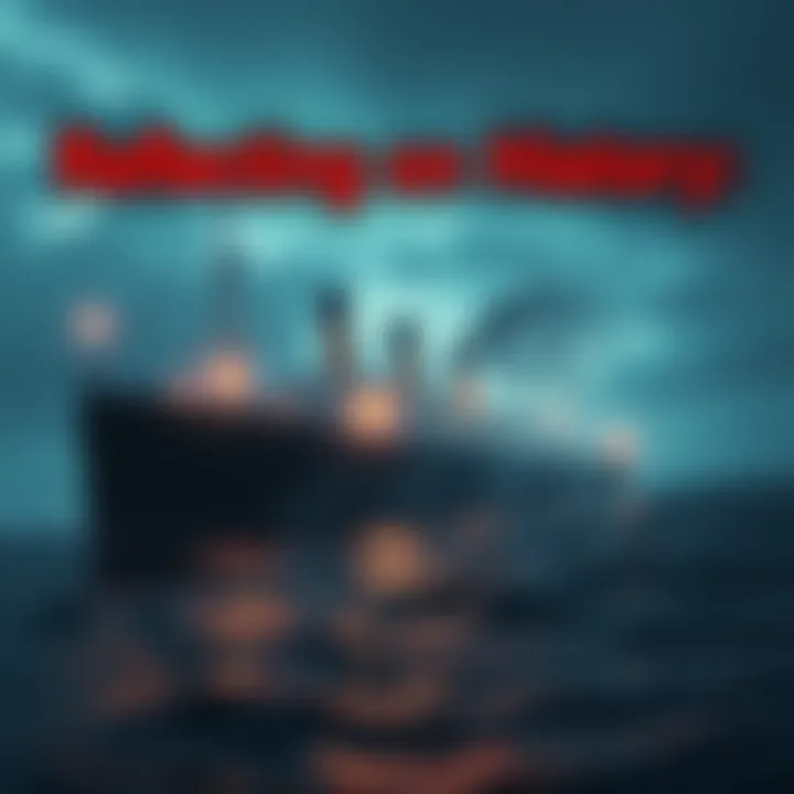 A somber scene of the Titanic at sea with a ghostly overlay, symbolizing the connection between past and present.